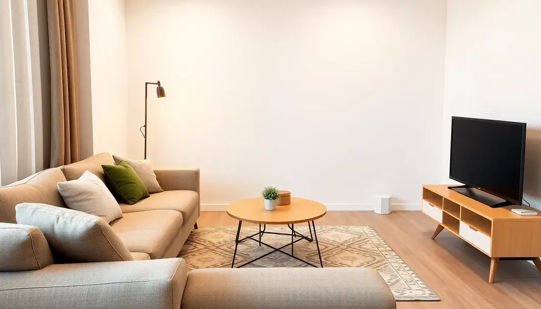 Compact furniture setup with a foldable couch.